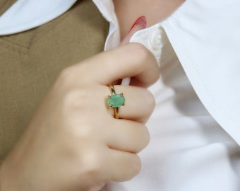 Green Aventurine Ring · 24k Gold Ring · Stacking Ring · Green Stone Ring · Gemstone Ring · Gold Stackable Ring · Oval Solitaire Ring