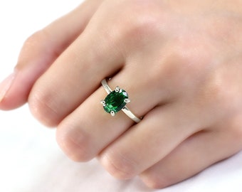 Anillo de esmeralda en plata de ley · Anillo solitario · Anillo de compromiso con esmeralda · Anillo de plata con piedra de nacimiento de mayo