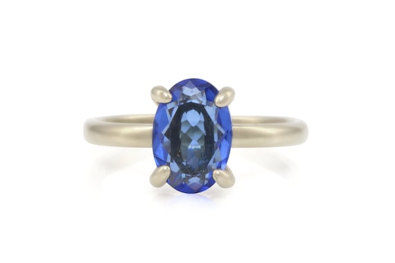 925 Silver Sapphire Ring · Unique Promise Ring · Palladium Sapphire Ring · Rhodium Sapphire Engagement Ring · Oval Gemstone Ring