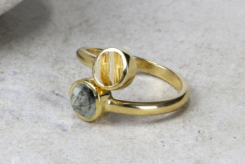 Multistone rutilated quartz ring,gemstone ring,semiprecious ring,gold ring,rose gold ring,solid gold ring,stacking ring
