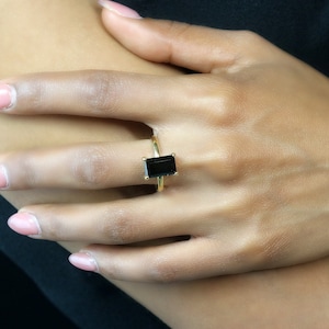 14k Rose Gold Ring · Black Onyx Ring · Gemstone Ring · Rectangle Ring · Rose Gold Stone Ring · Emerald Cut Ring · Stackable Ring image 2