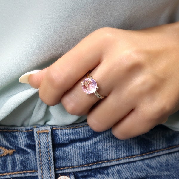 Anillo de amor · Anillo de cuarzo rosa · Anillo de cuarzo rosa · Anillo rosa de plata 925 · Joyería de cuarzo rosa · Anillo de piedra con puntas · Anillo de piedras preciosas de amor propio