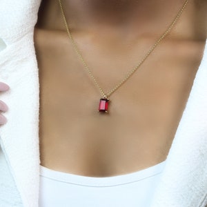 Rare & Classic Ruby Necklace 18k Gold July Birthstone Necklace July Birthstone Pendant Rectangle Ruby Necklace For Women image 3