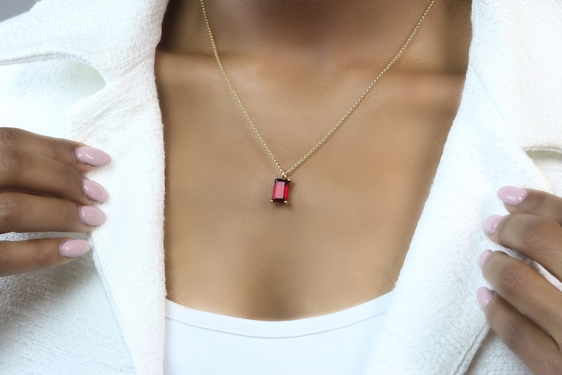 Rare & Classic Ruby Necklace 18k Gold July Birthstone Necklace July Birthstone Pendant Rectangle Ruby Necklace For Women image 3