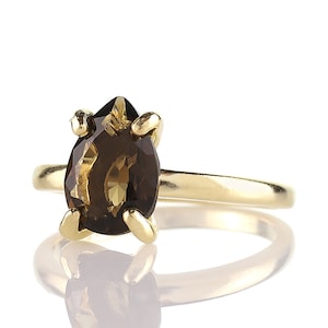 Gold Pear Ring · Gold Ring · 14k Solid Gold Ring · Gold Filled Ring · Smoky Quartz Ring · Teardrop Ring · Semiprecious Ring