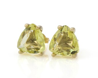 Yellow Quartz Gold Earrings · Trilliant Lemon Quartz Earrings · Raw Quartz Earrings · 18k Gold Stud Gemstone Earrings · Earrings For Women