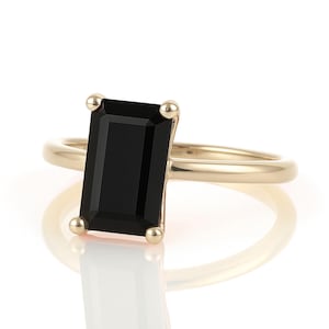 14k Rose Gold Ring · Black Onyx Ring · Gemstone Ring · Rectangle Ring · Rose Gold Stone Ring · Emerald Cut Ring · Stackable Ring image 3