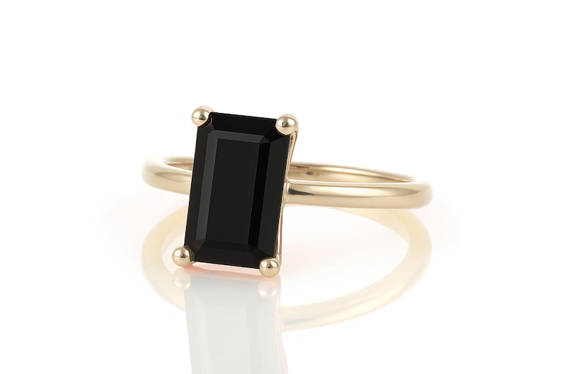 14k Rose Gold Ring · Black Onyx Ring · Gemstone Ring · Rectangle Ring · Rose Gold Stone Ring · Emerald Cut Ring · Stackable Ring image 3