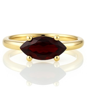 Marquise Garnet Ring · Gold Gemstone Ring · Deep Red Garnet Engagement Ring · Vermeil Gold Marquise Ring January Birthstone