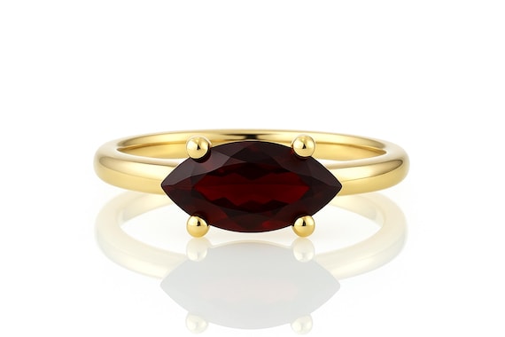 Marquise Garnet Ring · Gold Gemstone Ring · Deep Red Garnet Engagement Ring · Vermeil Gold Marquise Ring January Birthstone