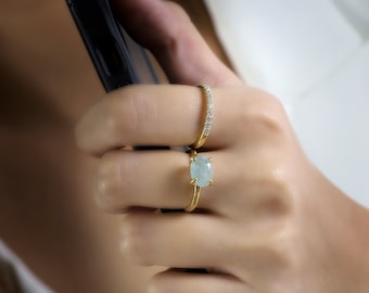 18k Gold Gemstone Ring · Gold Aquamarine Ring · Oval Cut Solitaire Ring · Aquamarine Gold Ring · 14k Solid Gold Gem Ring