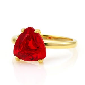 Handmade Ruby Ring · Vintage Ruby Solitaire Ring · Silver Cocktail Ring For Women · Sisters Ring Gift · Triangle Gemstone Ring Silver image 5