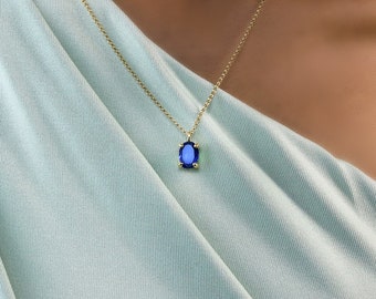 Dainty September Birthstone Necklace · Oval Sapphire Pendant Necklace · Special Birthday Gift · Gold Sapphire Necklace For Women