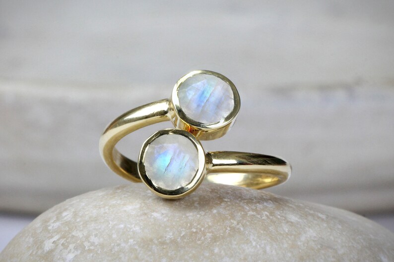 Moonstone ring,June birthstone ring,gold ring,multistone ring,gold stacking ring,gemstone ring,double stone ring