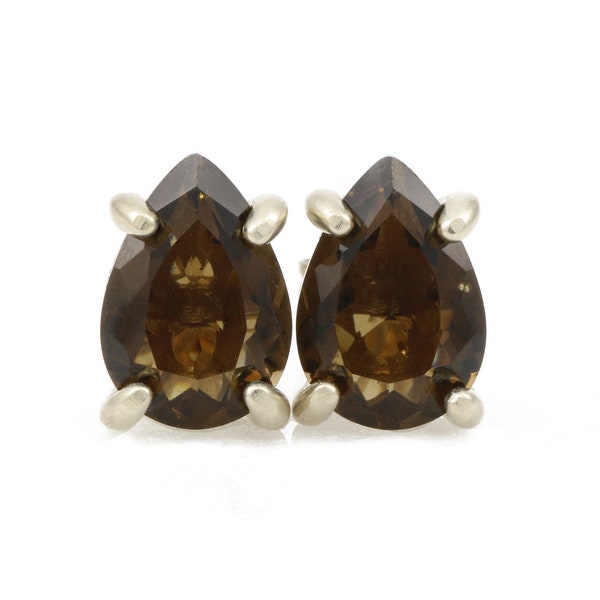 Beautiful Brown Smoky Quartz Earrings · Pear Cut Custom Earrings · Sterling Silver Stud Earrings · Silver Gemstone Stud Earrings