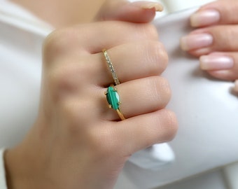 14k Gold Malachite Ring · Marquise Solitaire Ring · Malachite Gemstone Ring · Gold Vermeil Ring · Minimalist Everyday Ring
