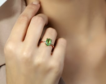 October Birthstone Green Tourmaline Ring · Minimalist Solitaire Pink Gold Ring · Prong Setting Gemstone Ring