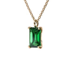 18k Emerald Stone Necklace May Birthstone Pendant Necklace Gold Emerald Necklace Emerald Cut Necklace image 7