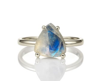 Sterling Silver Moonstone Ring · Shifting Color Gemstone Ring · Flash Ring · Silver Ring · Stackable Ring · Trillion Ring ·  Woman Ring