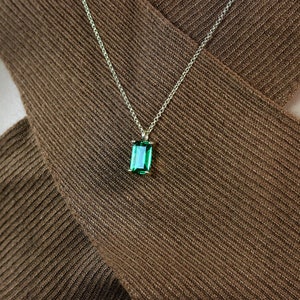 18k Emerald Stone Necklace May Birthstone Pendant Necklace Gold Emerald Necklace Emerald Cut Necklace image 5