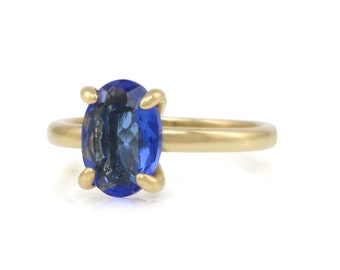 Gold Saphir Oval Ring · Zarte Saphir Ring · 18k Solid Gold Saphir Ring · Saphir Verlobungsring · Edelstein Ring Gold