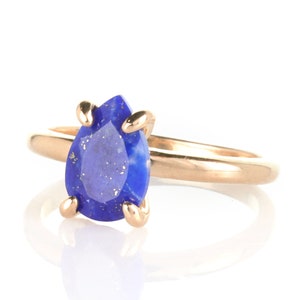 Pink Gold Lapis Ring Teardrop Ring Gemstone Ring Birthstone Ring Promise Ring Engagement Ring Rose Gold Ring Lapis Lazuli Ring image 4