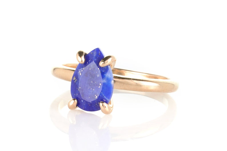 Pink Gold Lapis Ring Teardrop Ring Gemstone Ring Birthstone Ring Promise Ring Engagement Ring Rose Gold Ring Lapis Lazuli Ring image 4