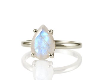 Rainbow Moonstone Ring · Silver Ring · Stack Ring · Engraved Ring · Teardrop Ring · Pear Gemstone Ring · June Birthstone Ring