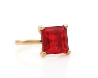 Princess Cut Rose Gold Ring · 18k Rose Gold Red Ruby Ring · 2mm Solitaire Prong Ring · Delicate Clear Ruby Ring