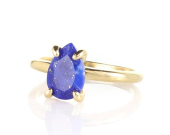 18k Gold Lapis Ring · 14k Gold Stone Ring · Stackable Gemstone Ring · September Birthstone Ring · Vermeil Ring Lapis Lazuli Band