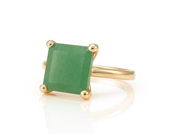 Green Aventurine Rose Gold Ring · 18k Gold Filled Ring · Everyday Fine Gemstone Ring · Pink Gold Stackable RIng