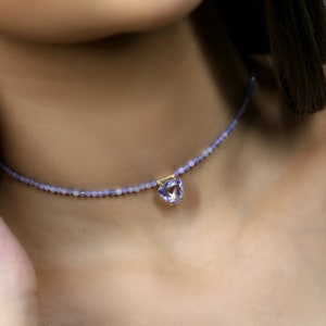 Tanzanite Gemstone Beads Necklace · Center Tanzanite Trillion Cut Pendant · December Birthstone Necklace · Prong Pendant Women&#39;s Necklace