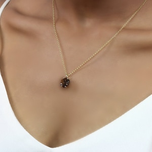 Smoky Quartz Pendant Necklace · Genuine Stone Hexagon Pendant · Custom Gold Filled Pendant · 18k Gold Hexagonal Pendant