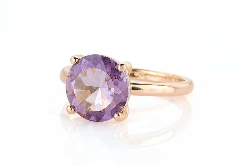 Ring paarse amethist · Ring februari geboortesteen · 18k gouden band · Aangepaste massief gouden ring · Stapelbare ring · Edelsteensieraden afbeelding 5