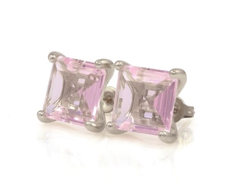Rose Quartz Earrings · Square Earrings · Silver Earrings · Post Earrings · Stud Earrings · Gemstone Earrings · Pink Earrings