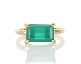 Green Onyx Stone Ring · Green Wedding Ring · Rectangle Gold Green Ring · Emerald Green Engagement Ring