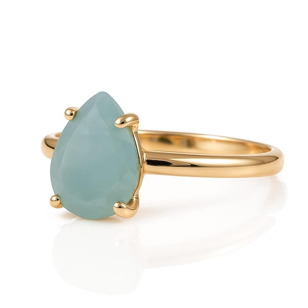 Anillo de aguamarina apilable · Anillo de piedras preciosas · Anillo de oro rosa · Anillo de oro macizo · Anillo de piedra personalizada · Anillo de piedra semipreciosa con piedra de nacimiento de marzo