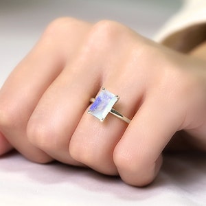 Sterling Silver Moonstone Ring June Birthstone Ring Gemstone Ring Rectangle Moonstone Ring image 2