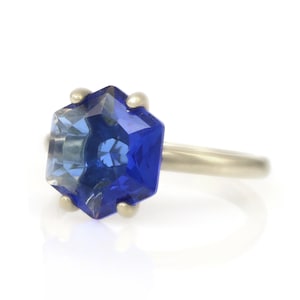 925 Silver Sapphire Ring · Hexagon Sapphire Ring Silver · Blue Gemstone Ring · September Birthstone Ring · Engagement Sapphire Ring