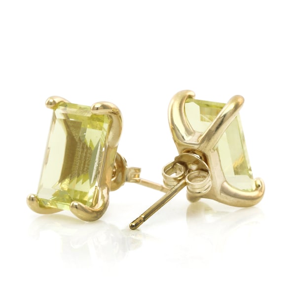 Emerald Cut Yellow Lemon Quartz Stud Earrings · 14k Lemon Quartz Earrings · Post Gold Earrings For Bridal · 18k Bridesmaid Earrings