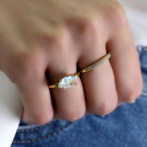 June Birthstone Ring · Rainbow Moonstone Ring · Marquise Cut Ring · Engagement Ring  · Gemstone Ring · 14k Gold Promise Ring
