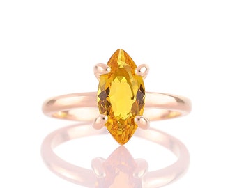 Citrine Ring · Rose Gold Ring · Marquise Ring · Delicate Gemstone Ring · November Birthstone Ring · Energy Ring