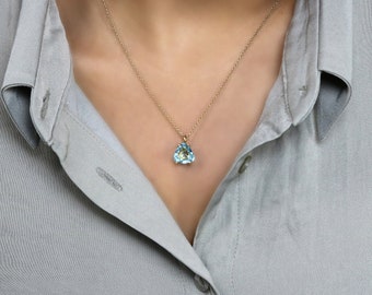 Gold Blue Topaz Necklace · Delicate Topaz Trillion Necklace · Birthstone Necklace November · Blue Topaz Pendant For Women