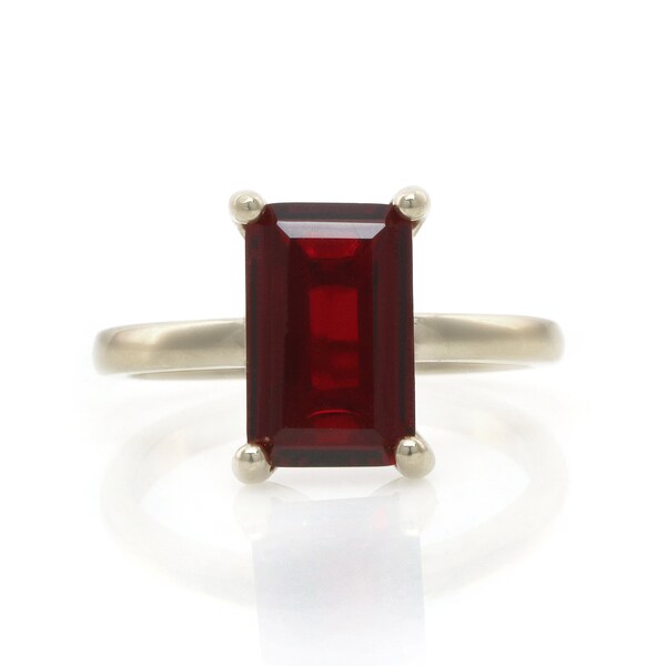 925 Silver Red Garnet Ring · Birthstone Ring January · Sterling Silver Gemstone Ring · Rectangle Cut Ring · Solitaire Stone Ring