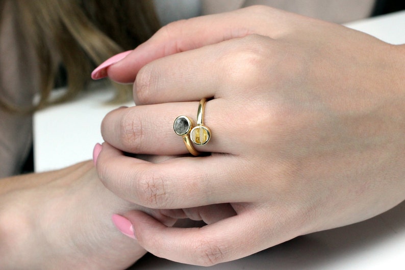 Multistone rutilated quartz ring,gemstone ring,semiprecious ring,gold ring,rose gold ring,solid gold ring,stacking ring