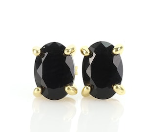 Black Onyx Earrings · Gemstone Earrings · Gold Earrings · Gold Post Earrings · Simple Prong Earrings · Black Stone Earrings