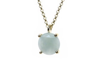 Gold Aquamarine Necklace · March Birthstone Necklace · Aquamarine Round Faceted Pendant Necklace · Long Bridal Necklace Gold