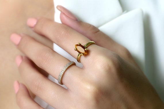 Tiger's Eye Ring · Vintage Gold Ring · 18k Gemstone Ring · Vintage Solitaire Ring · Handmade Ring