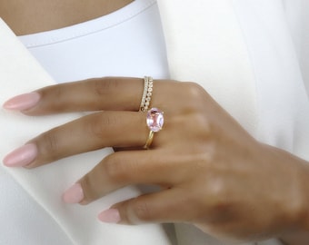 18k Rose Quartz Ring · Oval Ring · Simple Vintage Ring · Simple Stone Ring · Faceted Pink Ring · Love Ring · Gold Ring