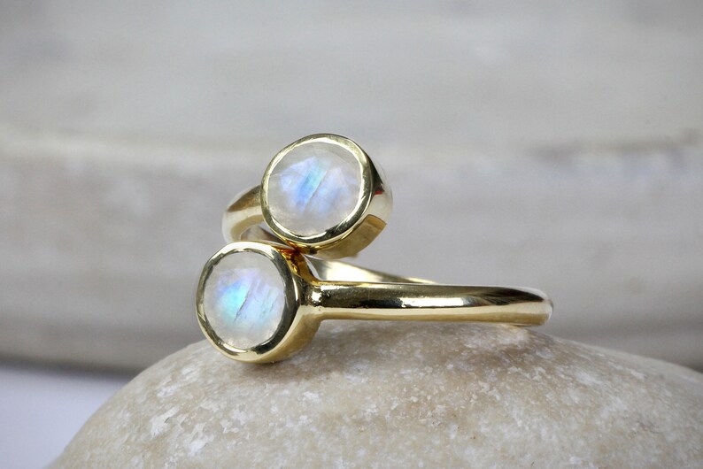 Moonstone ring,June birthstone ring,gold ring,multistone ring,gold stacking ring,gemstone ring,double stone ring